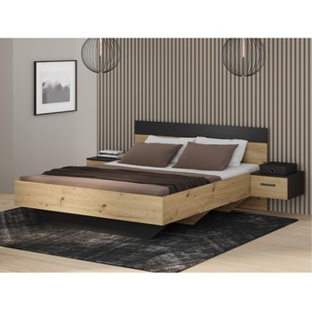 Posteľ s nočnými stolíkmi MONESSA dub artisan/čierna, 160x200 cm 1