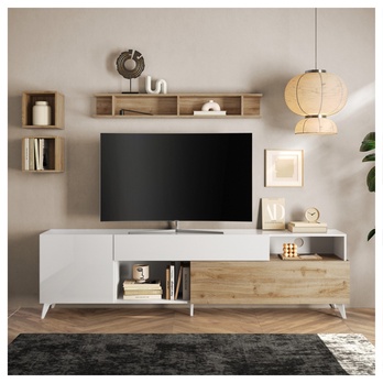 TV komoda  MONOCA 2 biela lesklá/dub 1