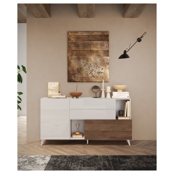 Komoda  MONOCA 2 biela lesklá/orech 1