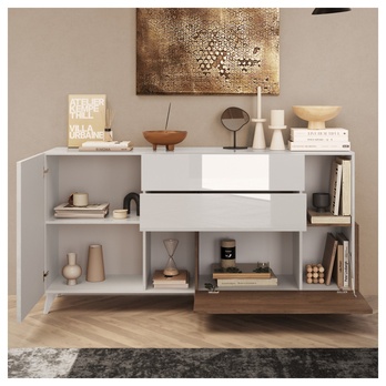 Komoda  MONOCA 2 biela lesklá/orech 2