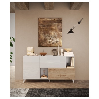 Komoda  MONOCA 2 biela lesklá/dub 1