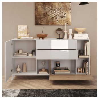 Komoda  MONOCA 2 biela lesklá/dub 2