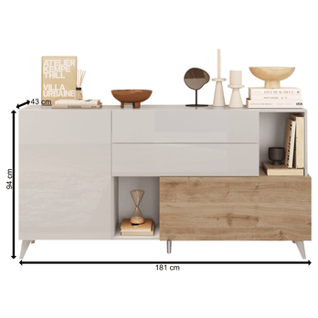 Komoda  MONOCA 2 biela lesklá/dub 3