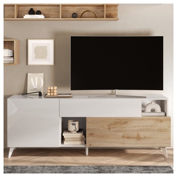 TV komoda  MONOCA biela lesklá/dub 3