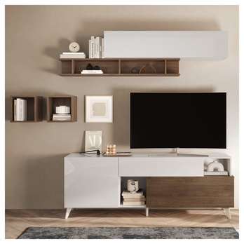 TV komoda  MONOCA biela lesklá/orech 1