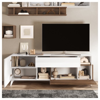 TV komoda  MONOCA biela lesklá/orech 2