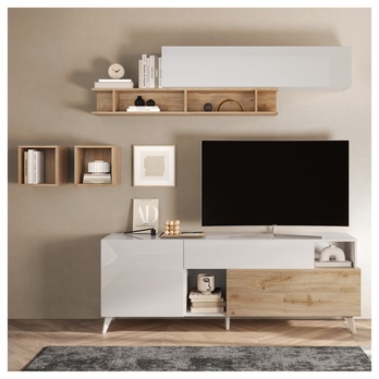 TV komoda  MONOCA biela lesklá/dub 1