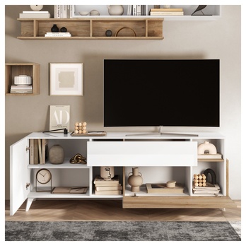 TV komoda  MONOCA biela lesklá/dub 2