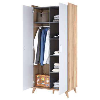 Šatníková skriňa MOOD biela/sivá/dub castello 1