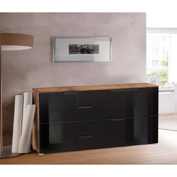 Komoda MOON 4 dub wotan/čierna vysoký lesk 1