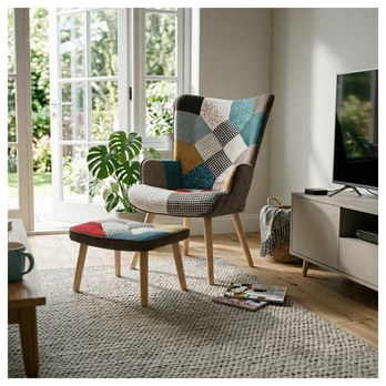 Kreslo s podnožkou NATAN patchwork 1