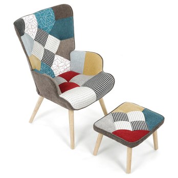 Kreslo s podnožkou NATAN patchwork 2