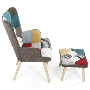 Kreslo s podnožkou NATAN patchwork 4
