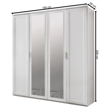 Šatníková skriňa NATHAN biela, 4 dvere, 2 zrkadlá 3