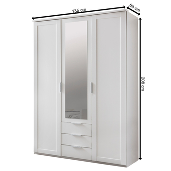 Šatníková skriňa NATHAN biela, 135 cm, 1 zrkadlo 3