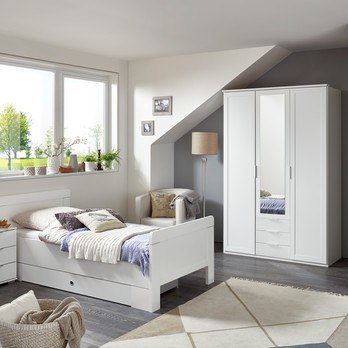 Šatníková skriňa NATHAN biela, 135 cm, 1 zrkadlo 1