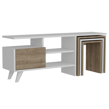 TV komoda s prístavnými stolíkmi NATURE biela/orech 2