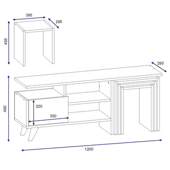 TV komoda s prístavnými stolíkmi NATURE biela/orech 5