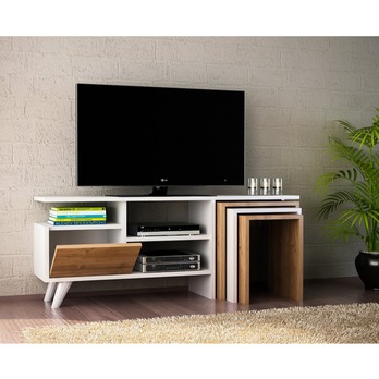 TV komoda s prístavnými stolíkmi NATURE biela/orech 4