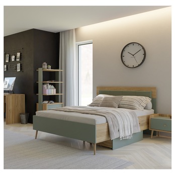 Posteľ NESRYN šalviová zelená/dub mauvella, 140x200 cm 1