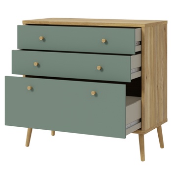 Komoda  NESRYN dub mauvella/šalviová zelená 2