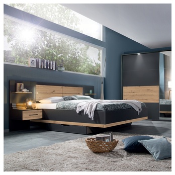 Posteľ s nočnými stolíkmi NEWTON tmavosivá/dub artisan, 180x200 cm 1