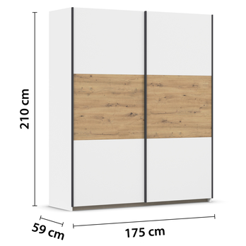 Šatníková skriňa NOE alpská biela/dub artisan, šírka 175 cm 3