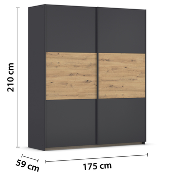 Šatníková skriňa NOE sivá/dub artisan, šírka 175 cm 3