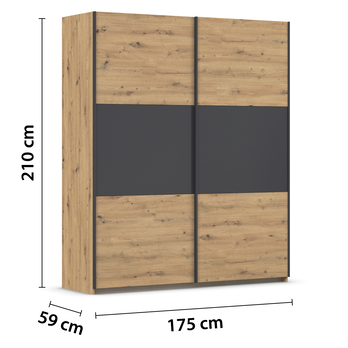 Šatníková skriňa NOE dub artisan/sivá, šírka 175 cm 3