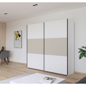 Šatníková skriňa NOE alpská biela/šampanské, šírka 218 cm 1