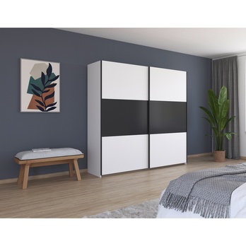 Šatníková skriňa NOE alpská biela/sivá, šírka 218 cm 1