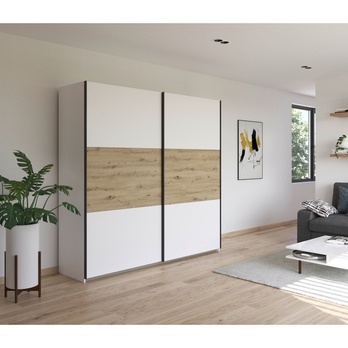 Šatníková skriňa NOE alpská biela/dub artisan, šírka 218 cm 1