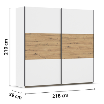 Šatníková skriňa NOE alpská biela/dub artisan, šírka 218 cm 3
