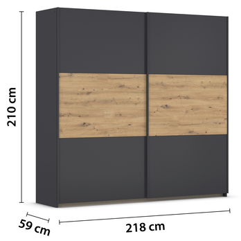 Šatníková skriňa NOE sivá/dub artisan, šírka 218 cm 3