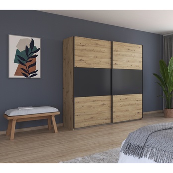 Šatníková skriňa NOE dub artisan/sivá, šírka 218 cm 1