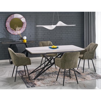 Jedálenský stôl OLFRIDU biely mramor/čierna 1