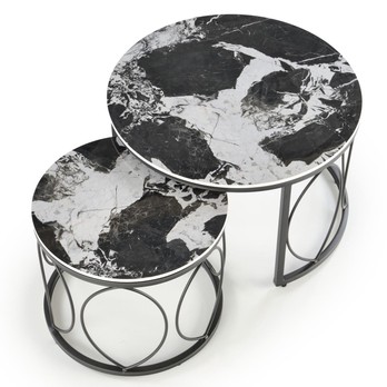 Konferenčný stolík OLIXONDRO čierny mramor/čierna, sada 2 ks 2