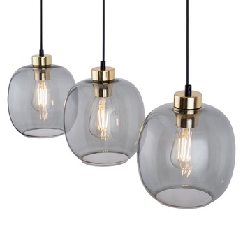 Závesné svietidlo OMEGA čierna/zlatá/dymové sklo 3