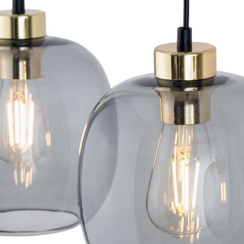 Závesné svietidlo OMEGA čierna/zlatá/dymové sklo 4