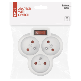 Rozbočovacia zásuvka 3x P0026S biela, s vypínačom 1