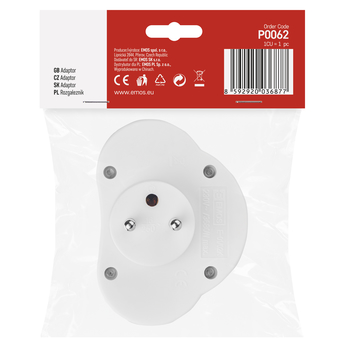 Rozbočovacia zásuvka 2x P0062 biela, s vypínačom 2