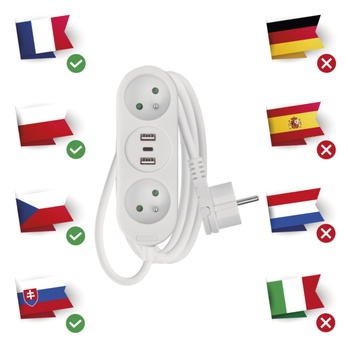 Predlžovací kábel P0211E biela, 2 zásuvky, 2xUSB, 1xUSB-C, dĺžka 1,4 m 7