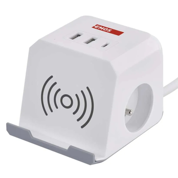 Predlžovací kábel P0212CQ biela, 2 zásuvky, 2x USB-A, 1x USB-C, Qi, dĺžka 2 m 3