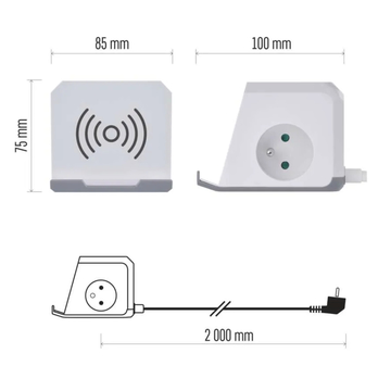 Predlžovací kábel P0212CQ biela, 2 zásuvky, 2x USB-A, 1x USB-C, Qi, dĺžka 2 m 7