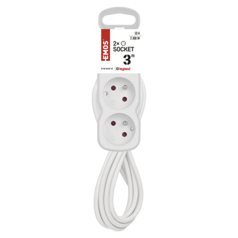 Predlžovací kábel P0213 biela, 2 zásuvky, dĺžka 3 m 7