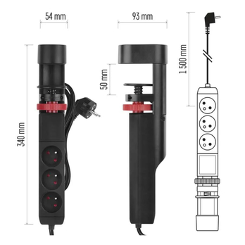 Predlžovací kábel na stôl P1311PD čierna, 3 zásuvky, 2x USB-A, 1x USB-C, dĺžka 1,5 m 9