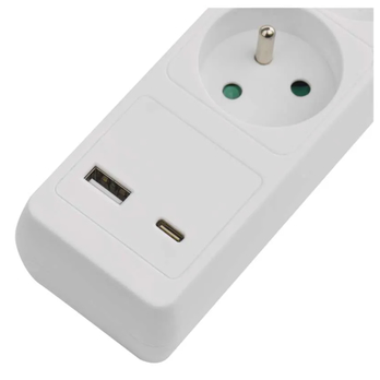 Predlžovací kábel s vypínačom P1312CU biela, 3 zásuvky, 1x USB-A, 1x USB-C, dĺžka 2 m 4