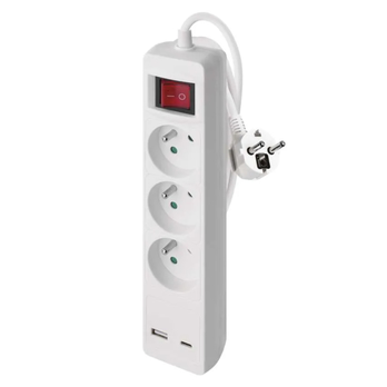 Predlžovací kábel s vypínačom P1312CU biela, 3 zásuvky, 1x USB-A, 1x USB-C, dĺžka 2 m 5