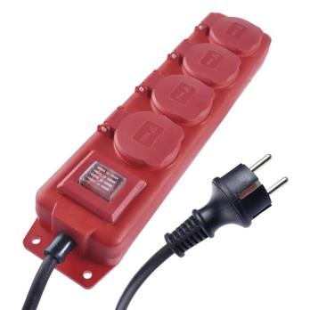 Predlžovací kábel P14131 červená/čierna, 4 zásuvky, dĺžka 3 m 2