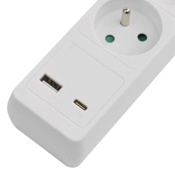 Predlžovací kábel s vypínačom P1513CU biela, 5 zásuviek, 2 USB porty, dĺžka 3 m 5